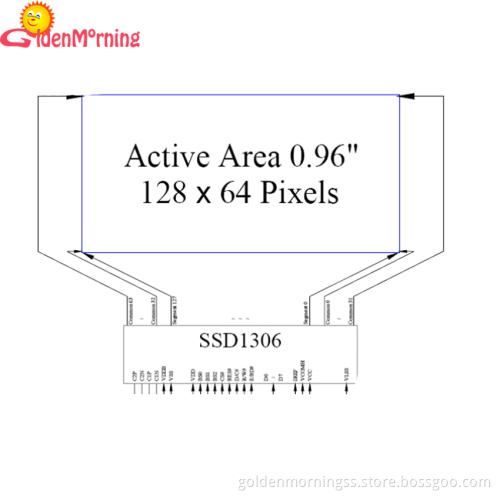 0.96" OLED display module with PCB, 128 x 64 pixels resolution, white colors